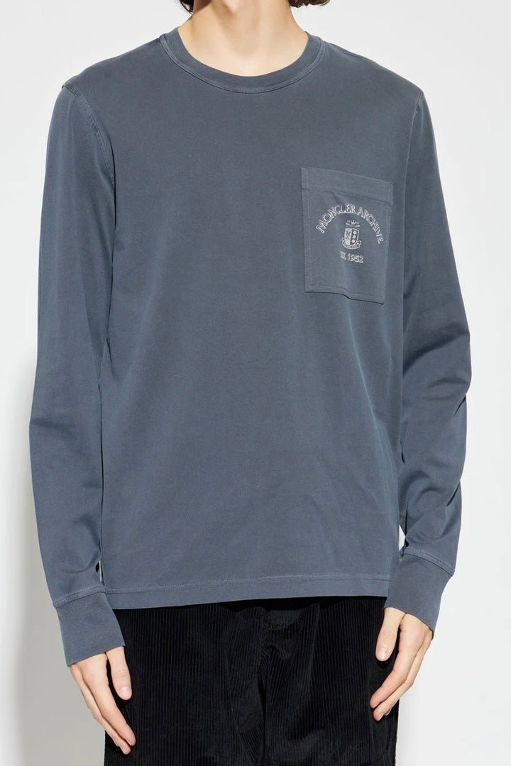 Moncler Logo Printed Long-Sleeve T-Shirt Pastel Blue
