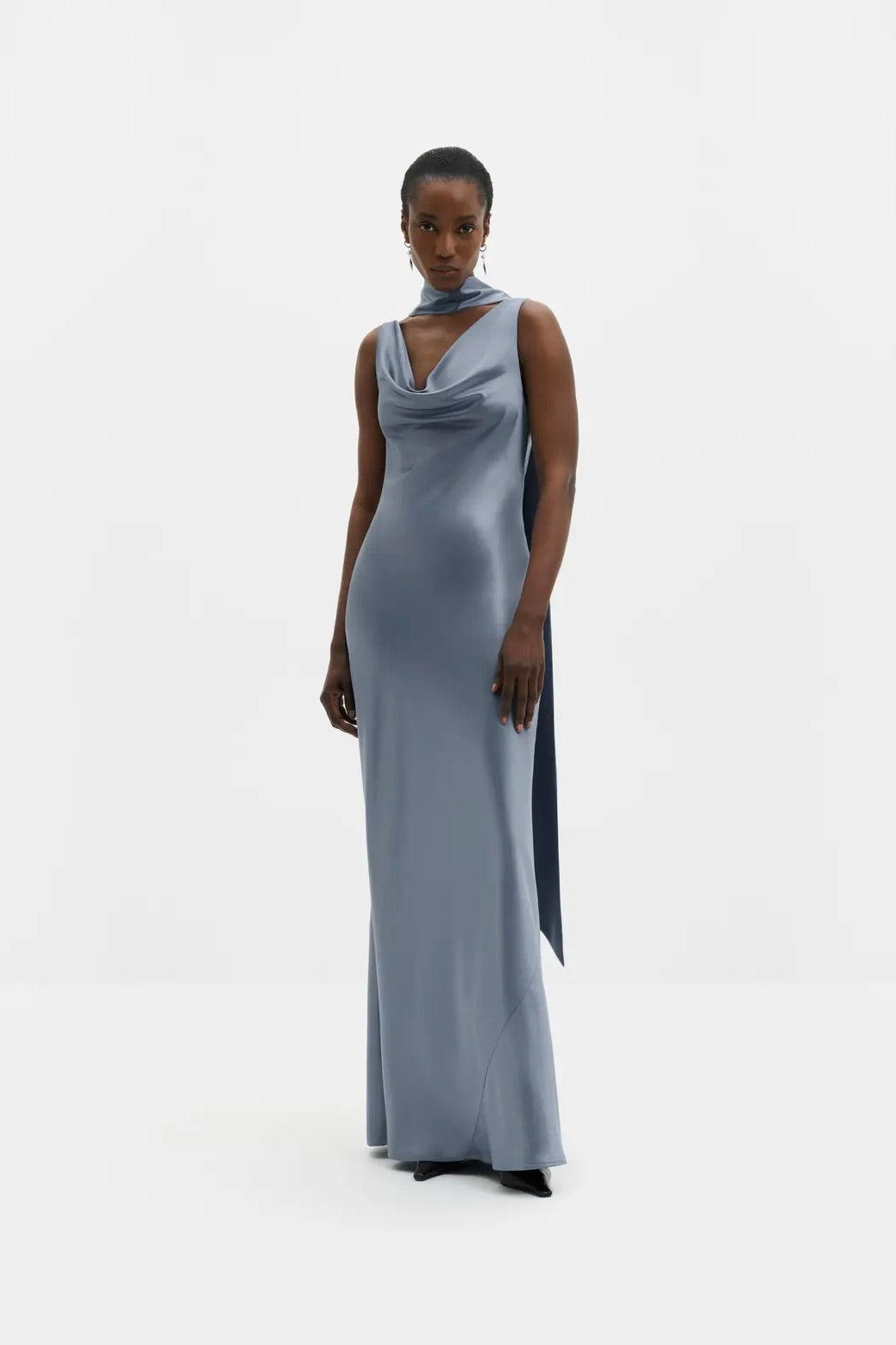 Vida Cowl Neck Scarf Maxi Dress Steel Blue