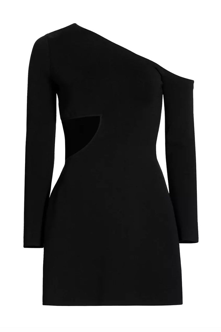 Lia Asymmetric Mini Knit Dress Black