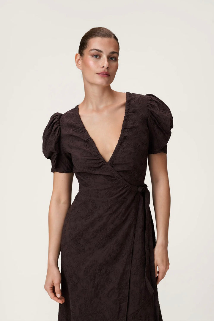 Ferrone Midi Dress Brown Embroidery