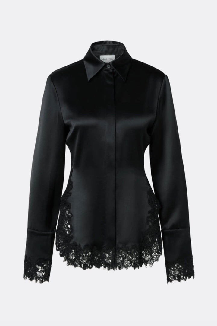 Malou Satin Lace Hem Shirt Black