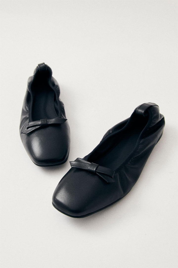 Freya Black Leather Ballet Flats