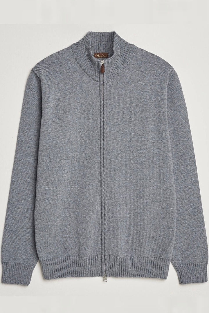 Merino Wool Zip Cardigan Grey