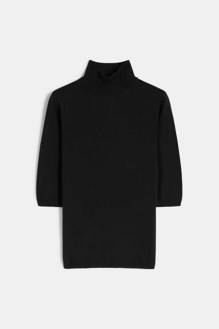 Stockinette-Stitched Wool Polo-Neck Sweater Black