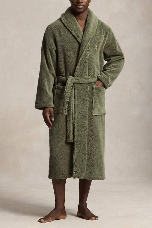 Shawl-Collar Terry Robe Cruise Olive