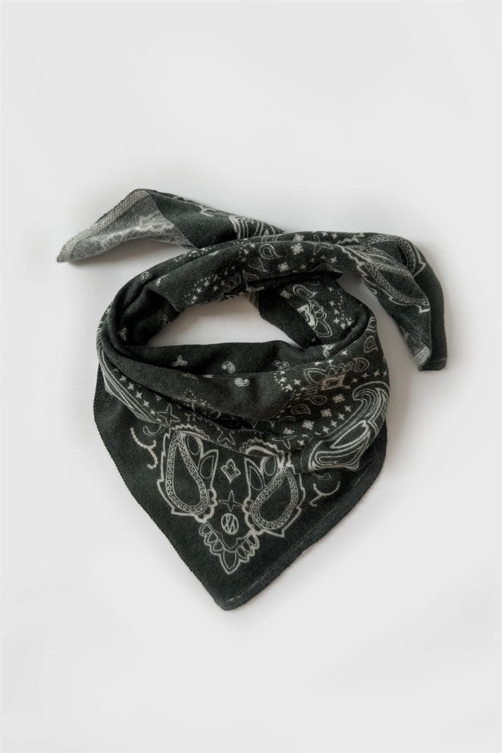Cashmere Paisley Scarf Green & Cream 65 cm