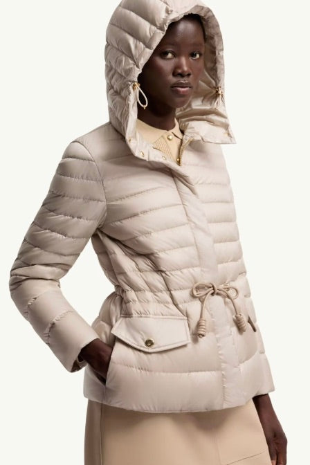 Raies Hooded Short Down Jacket Light Beige