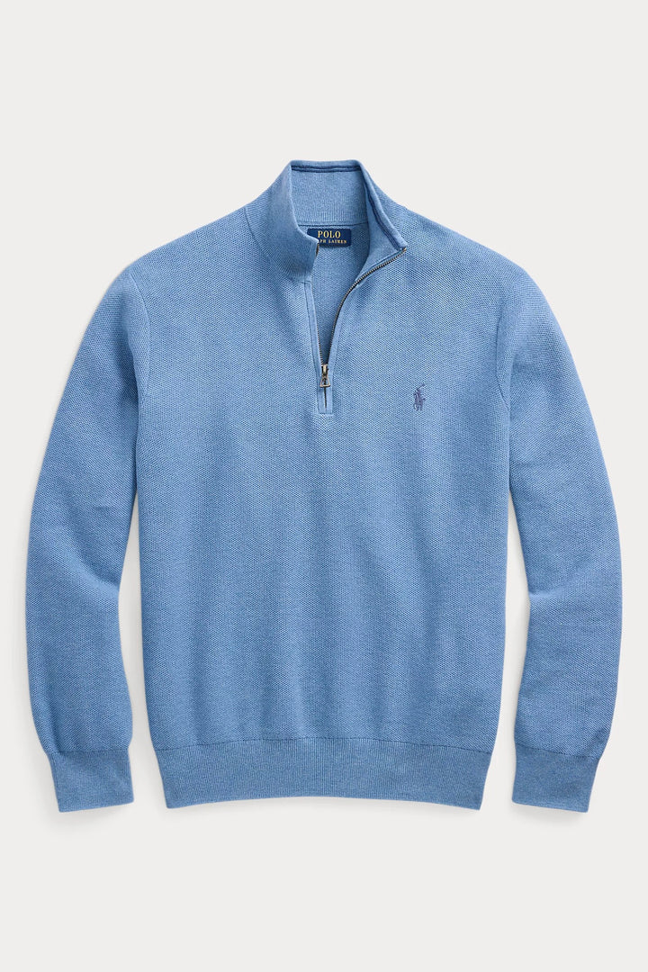 Mesh-Knit Cotton Quarter-Zip Jumper Lake Heather