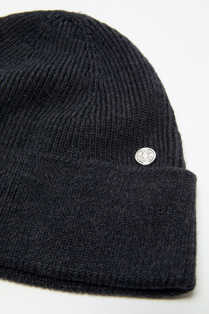 Wool Beanie With Rivet Dark Navy Melange