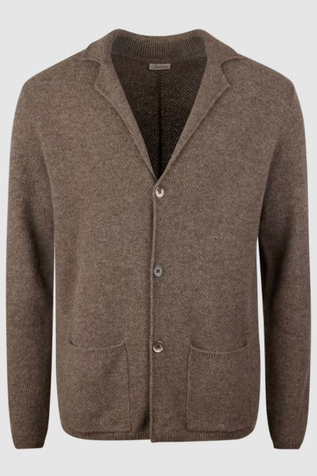 Cardigan Knitted Texture Yak Merino Wool Light Brown