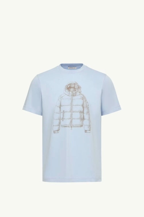 Down Jacket Print Cotton T-Shirt Light Blue