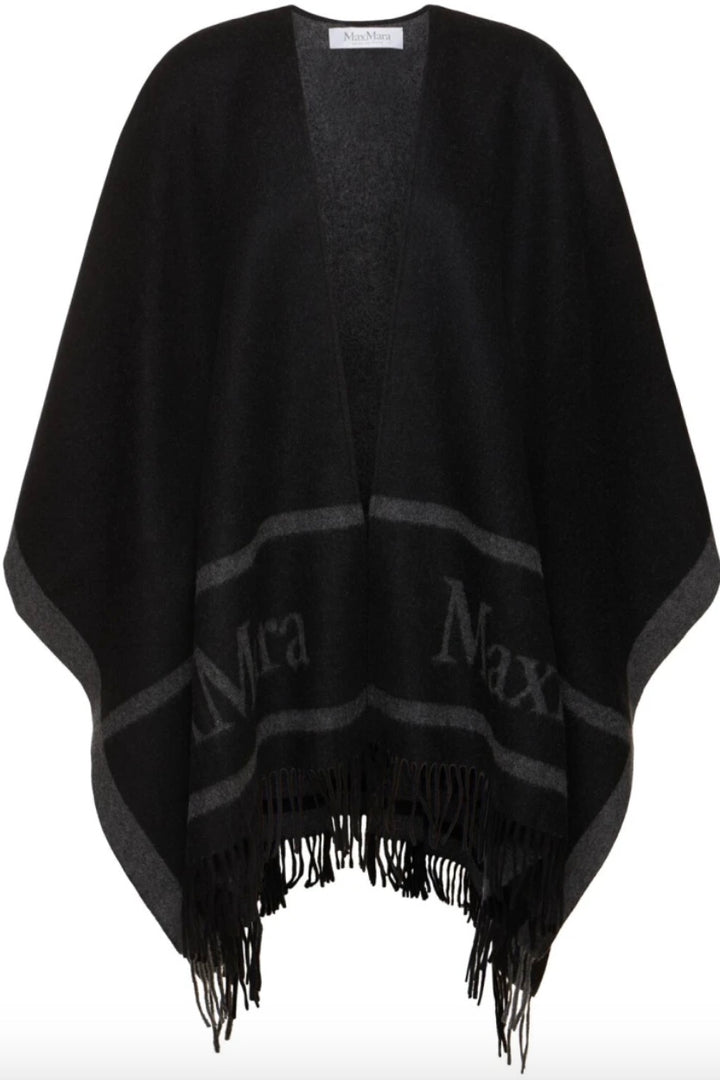 Hilde Jacquard logo-decorated wool poncho Black