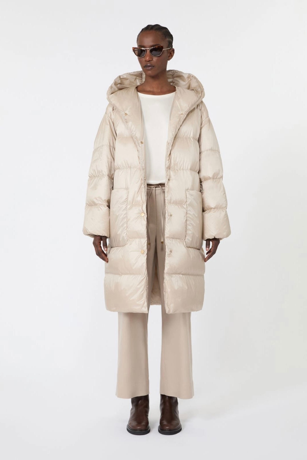 Midi Quilted Puffer Jacket Natural