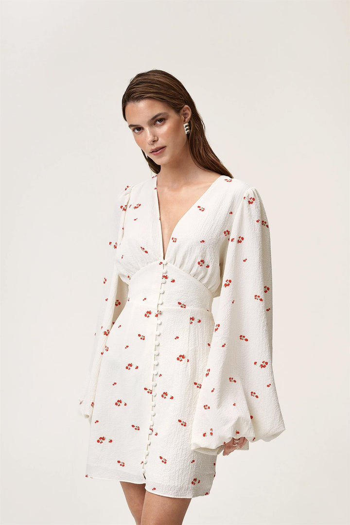 Florence Dress White/Red Rose