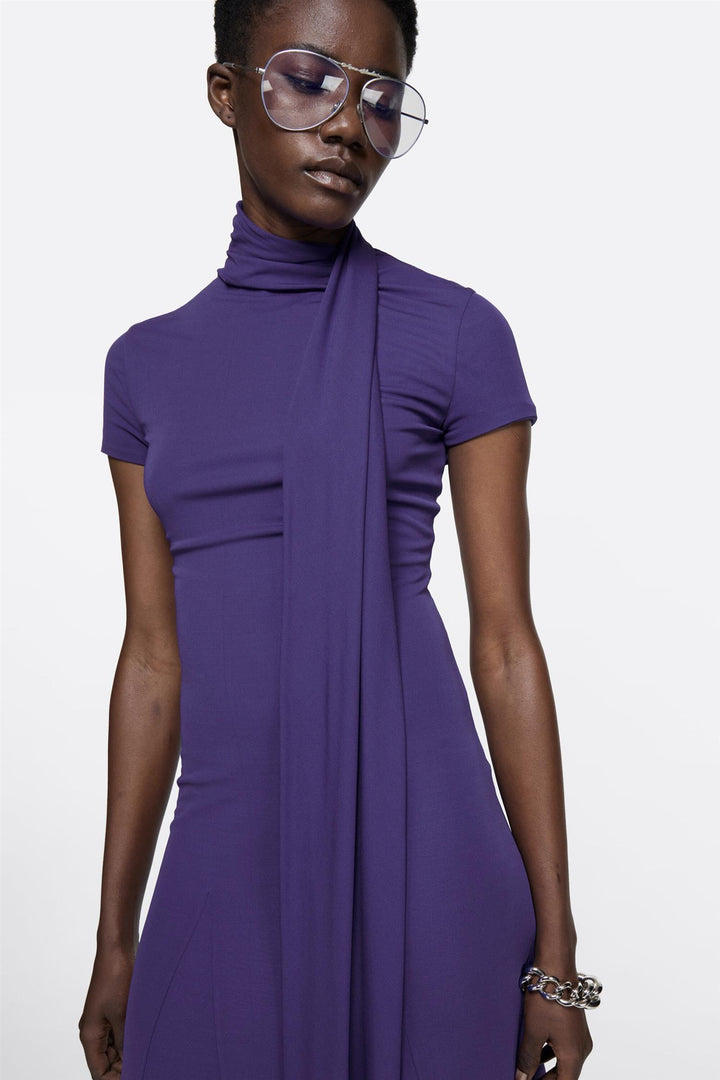 Layered Midi Dress Deep Purple