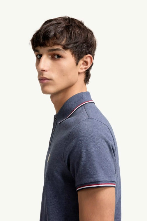 Tricolour-Trimmed Cotton Piquet Polo Shirt Pastel Blue