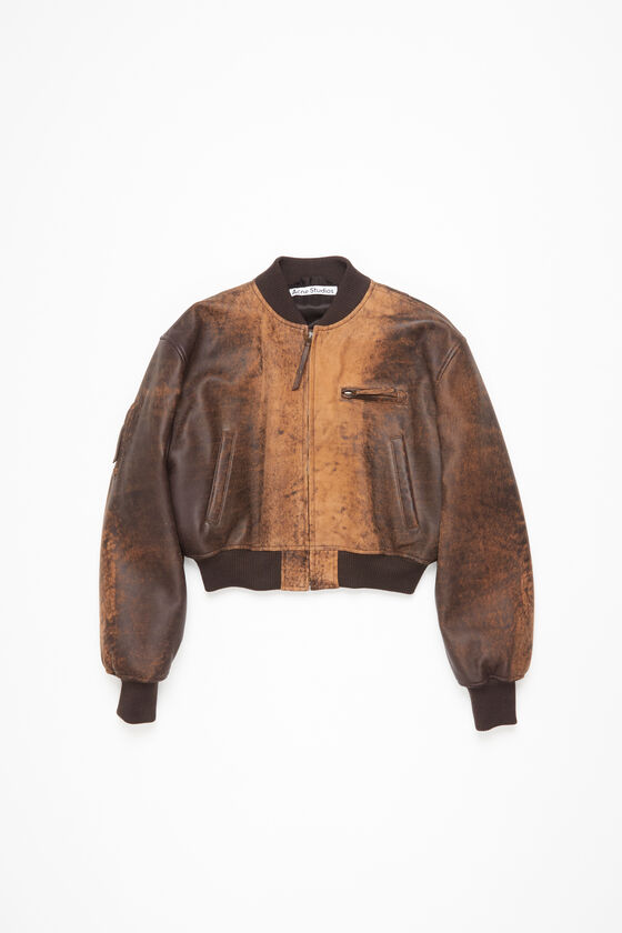 Leather Bomber Jacket Brown