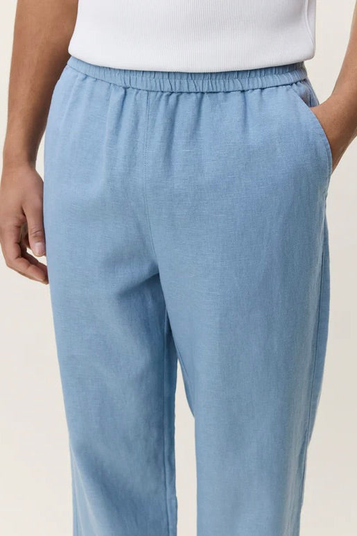 Linen Casual Pants Faded Denim Blue