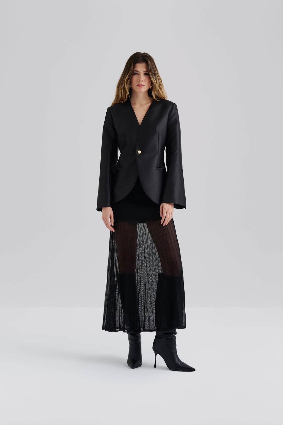 BY MALINA Nori Fitted Heavy Satin Blazer - Dale