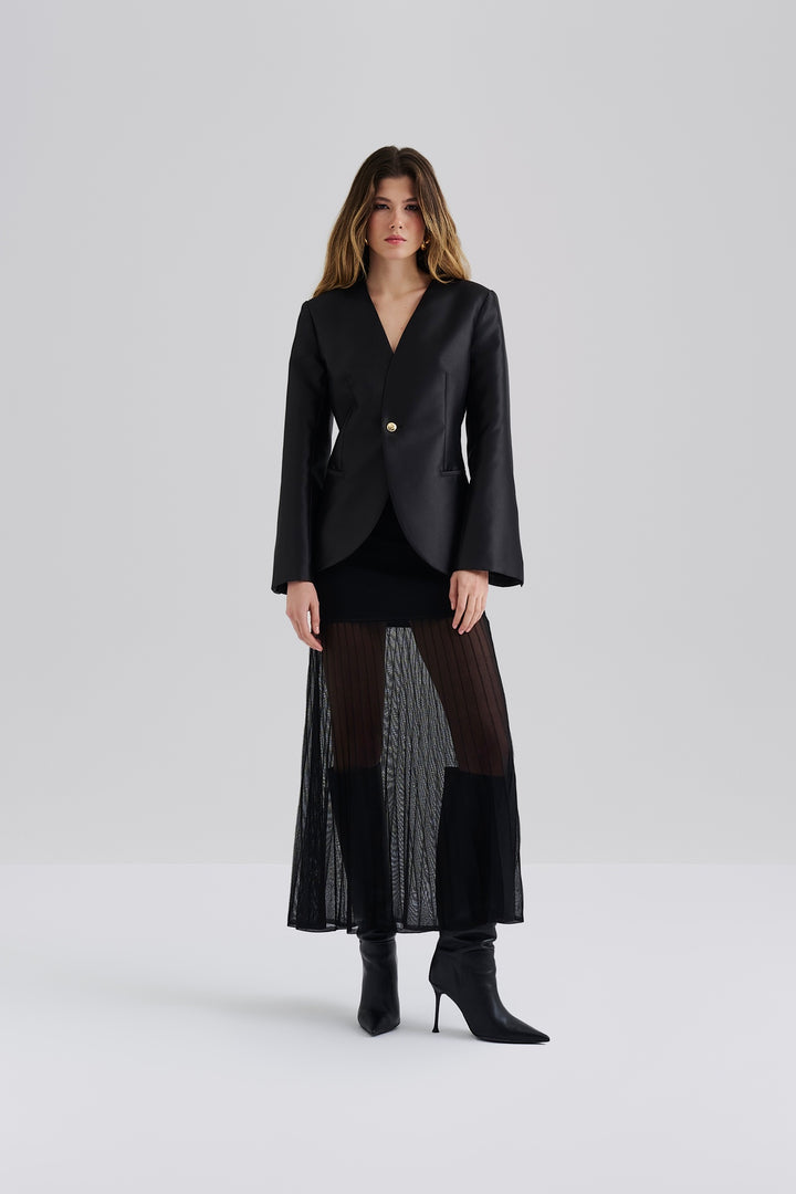 BY MALINA Nori Fitted Heavy Satin Blazer - Dale