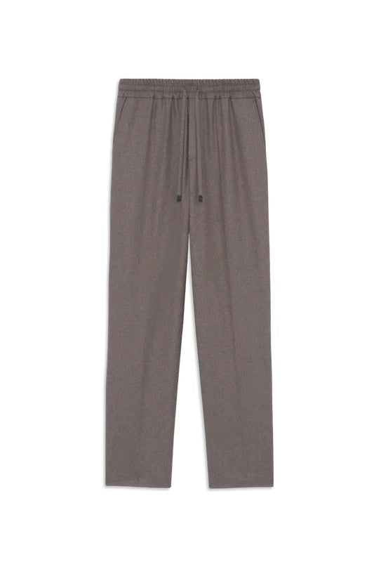 Elastic Waist Flannel Pants Light Brown
