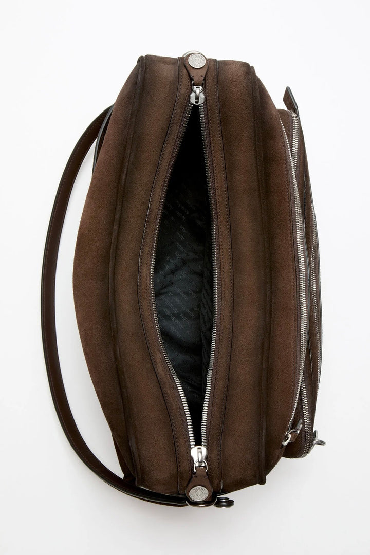 Camero Camera Suede Shoulder Bag Dark Brown