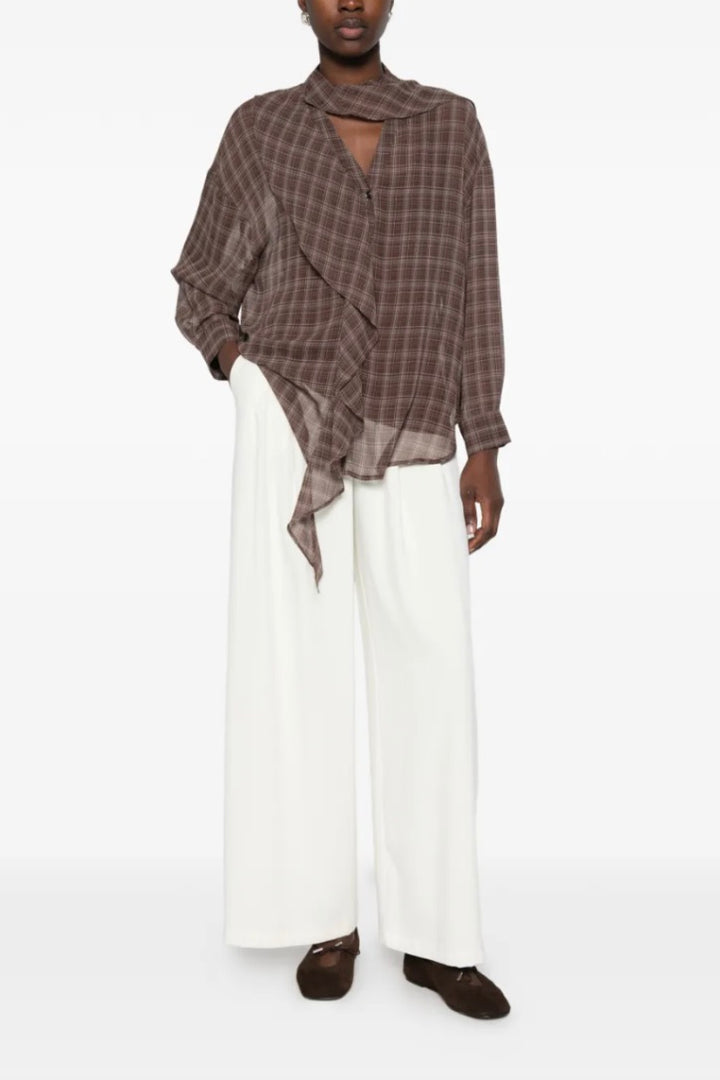 ELEH Check-Pattern Ruffled Blouse Brown - Dale