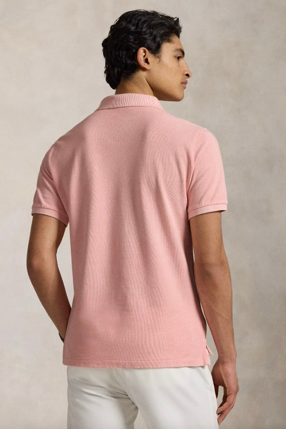 Custom Slim Mineral-Dyed Mesh Polo Shirt Rose