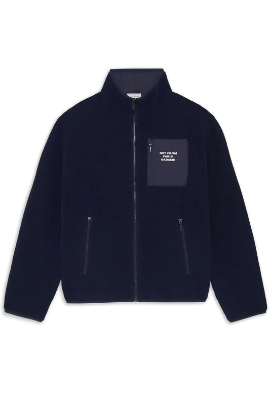 Slogan Zipped Sherpa Jacket Navy