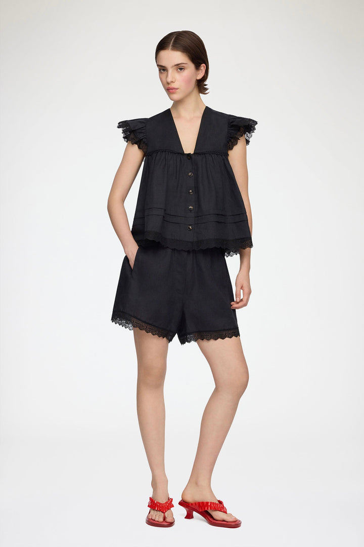 Light Linen Angel Sleeve Blouse Black