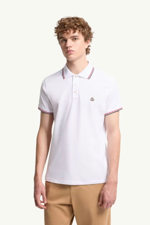 MONCLER Tricolour-Trimmed Cotton Piquet Polo Shirt Optical White - Dale