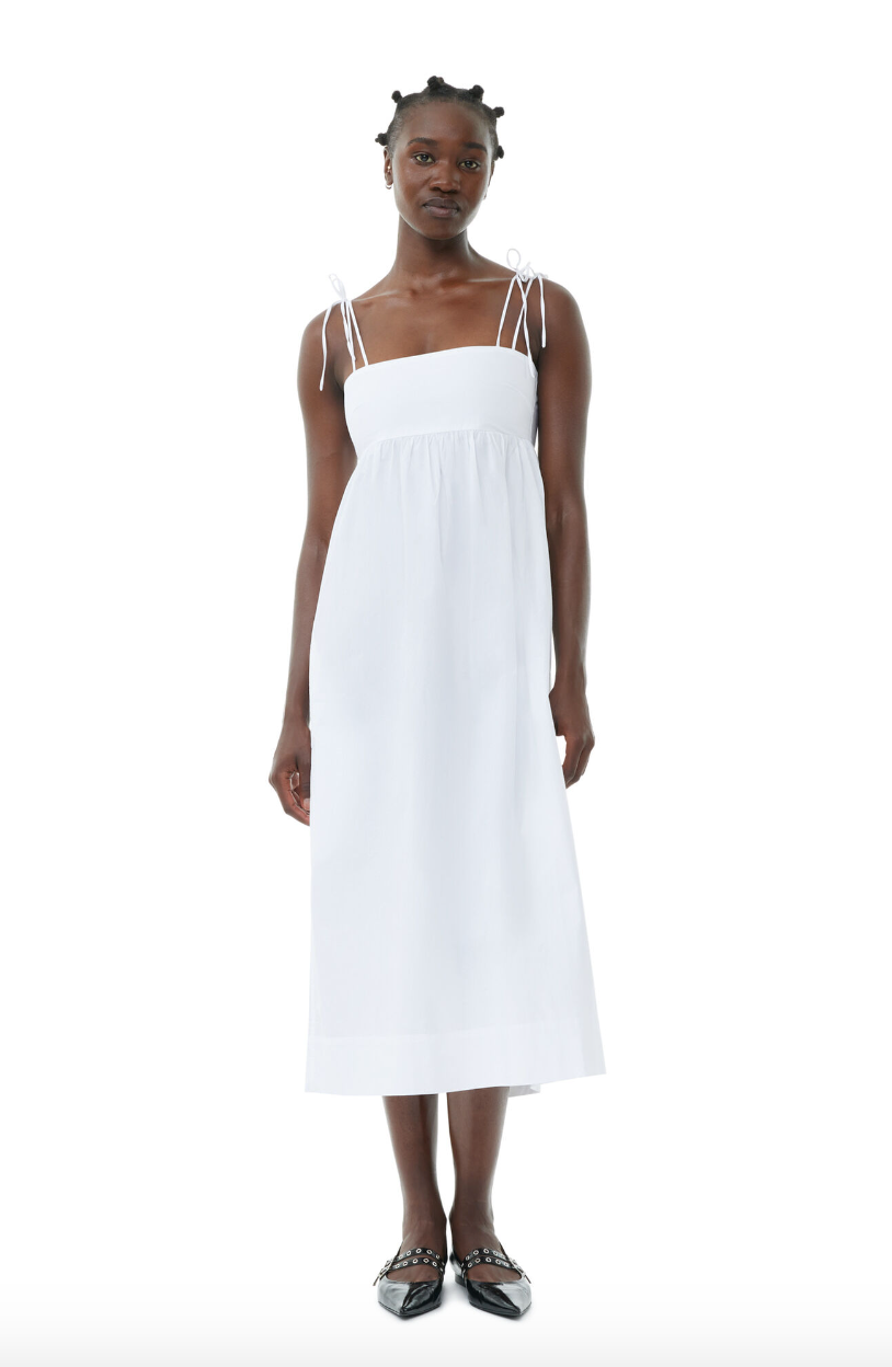 Cotton Poplin String Midi Dress - Bright White