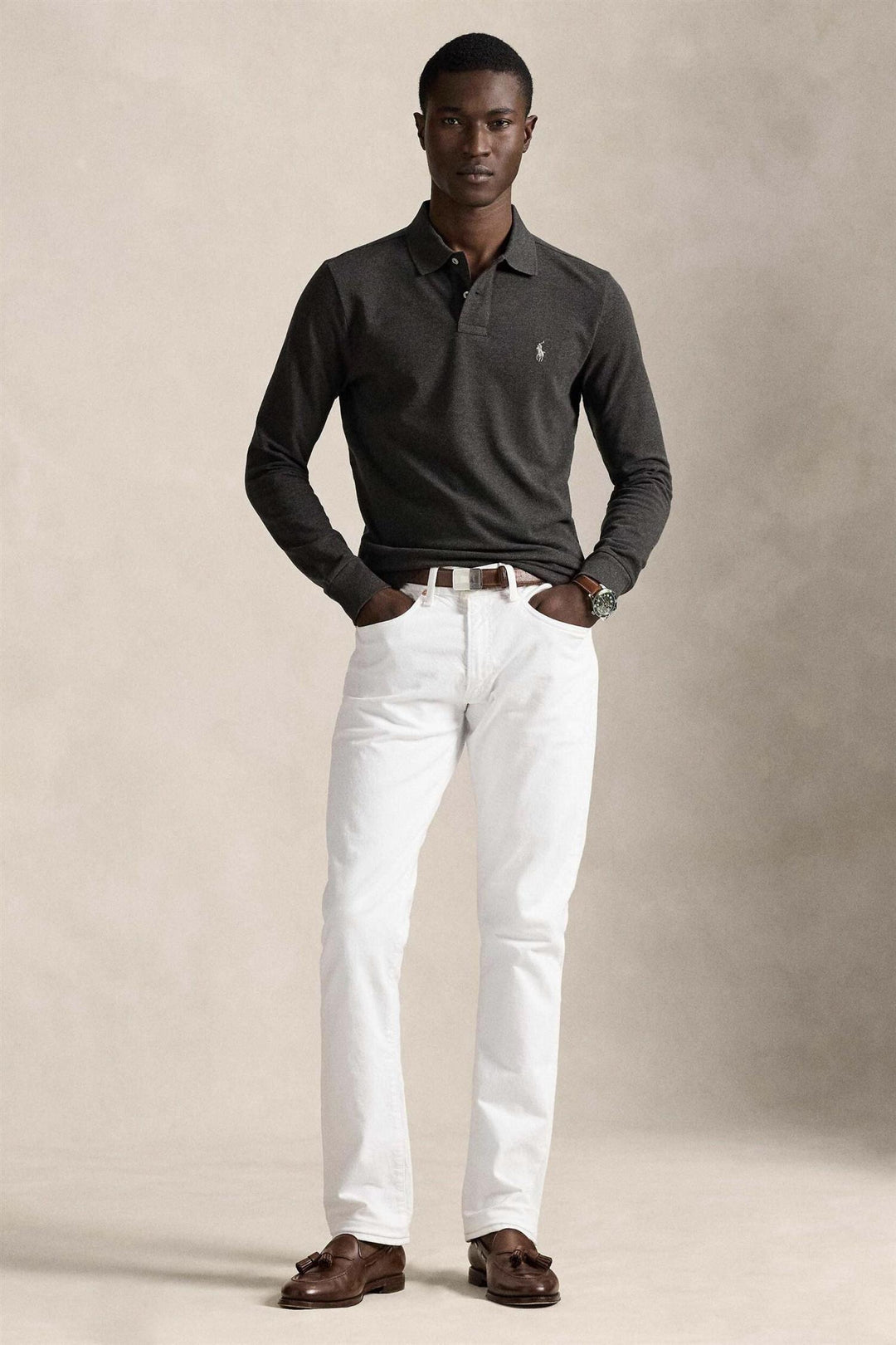 Custom Slim Fit Long Sleeve Knit Dark Charcoal Heather