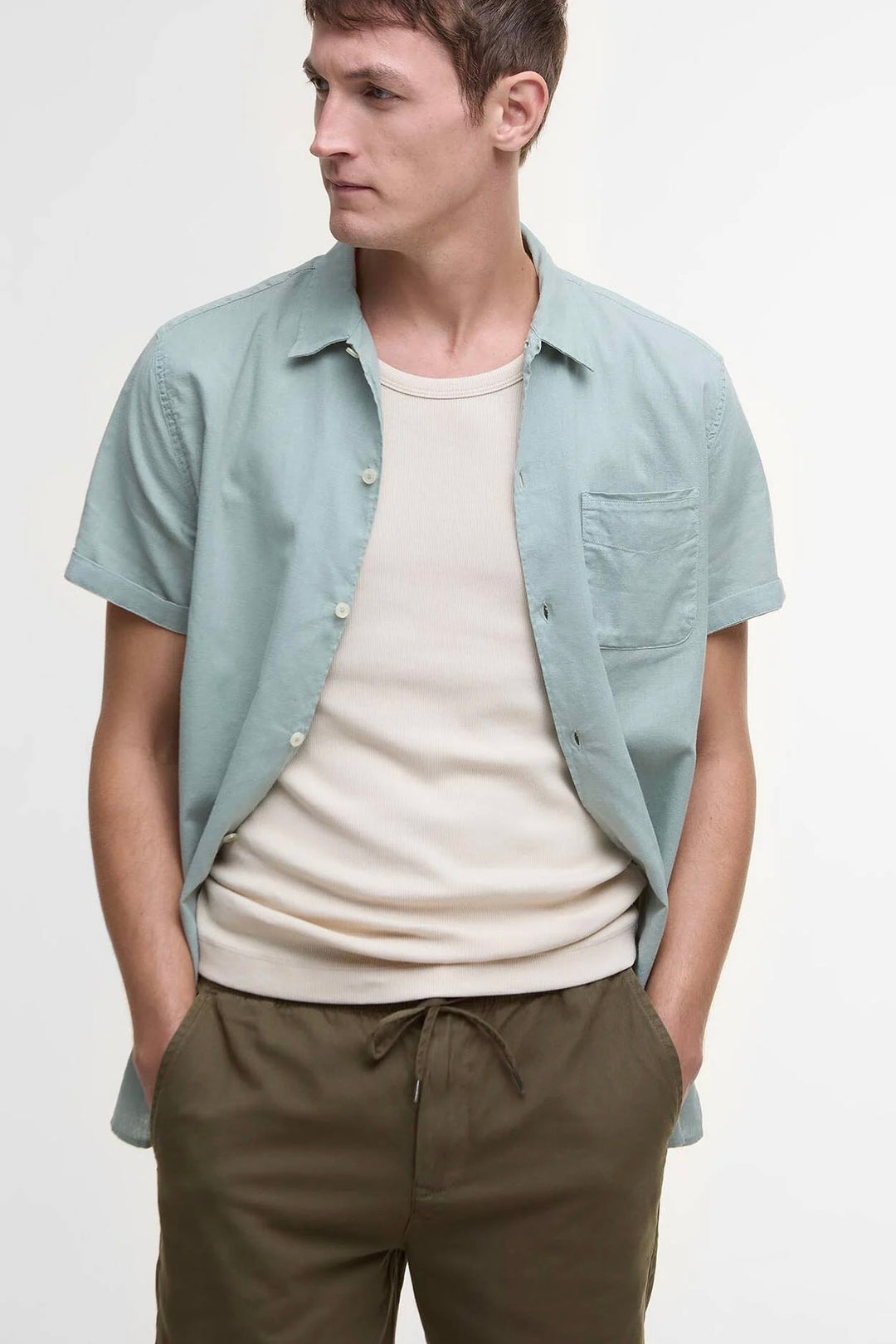 Washed Oxford Relaxed Shorts Uniform Green