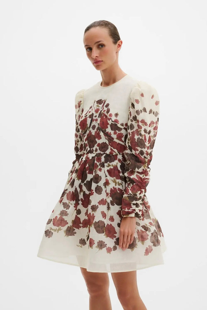 Leoni Silk Blend Mini Dress Wine Peony