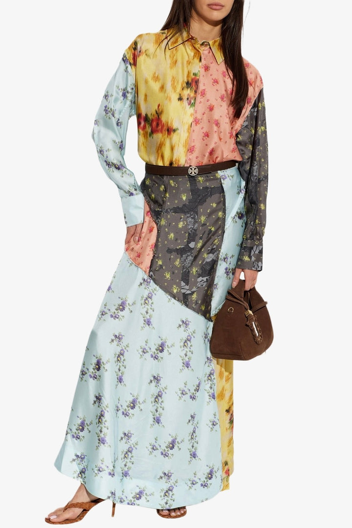 Multi Printed Silk Twill Fluid Skirt