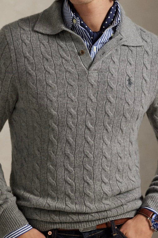 Cable-Knit Wool-Cashmere Jumper Fawn Grey Heather