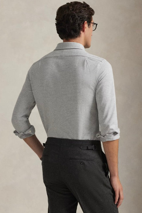 Houndstooth Jersey Spread-Collar Shirt