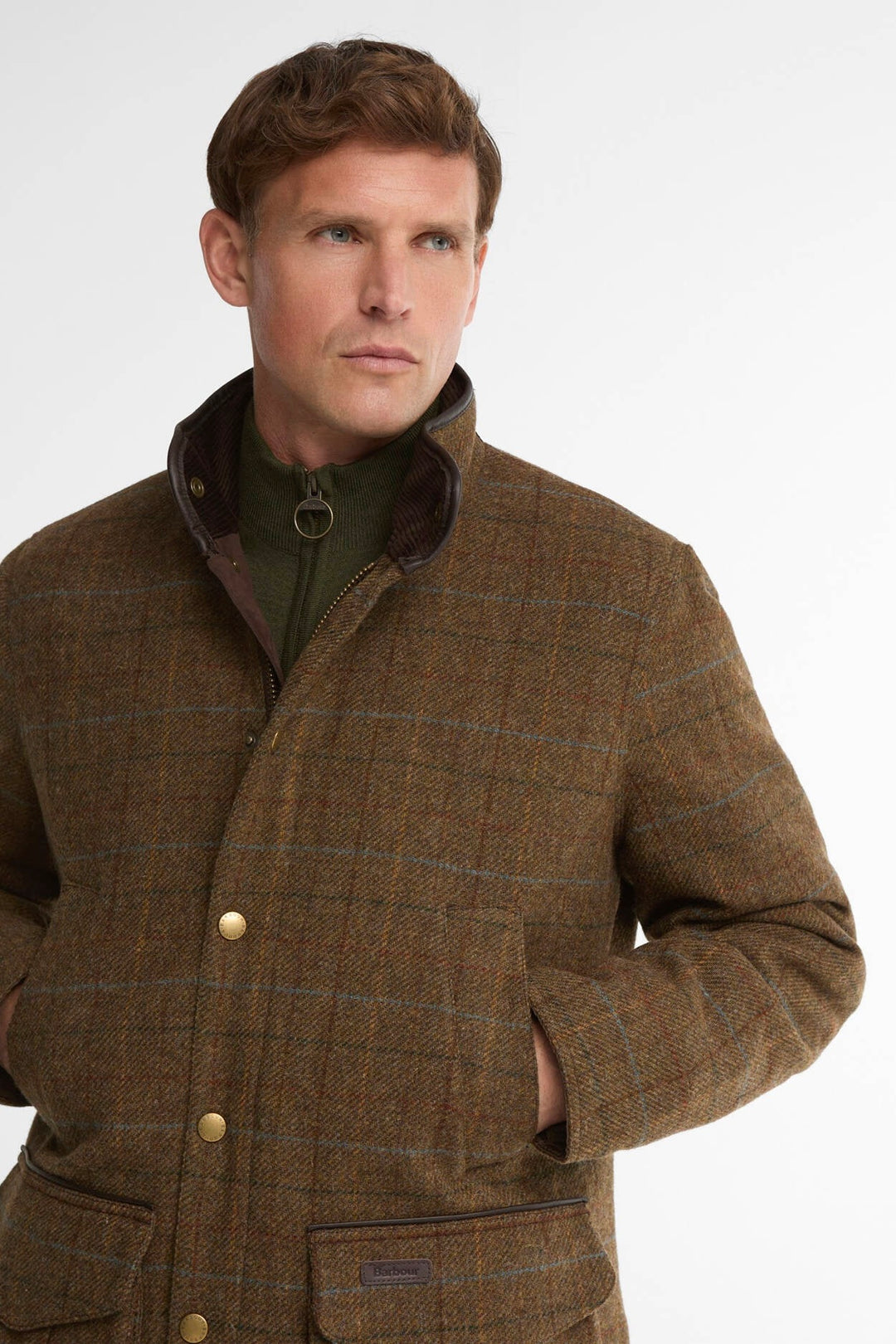 Barbour Hereford Wool Jacket Moss Green Tartan
