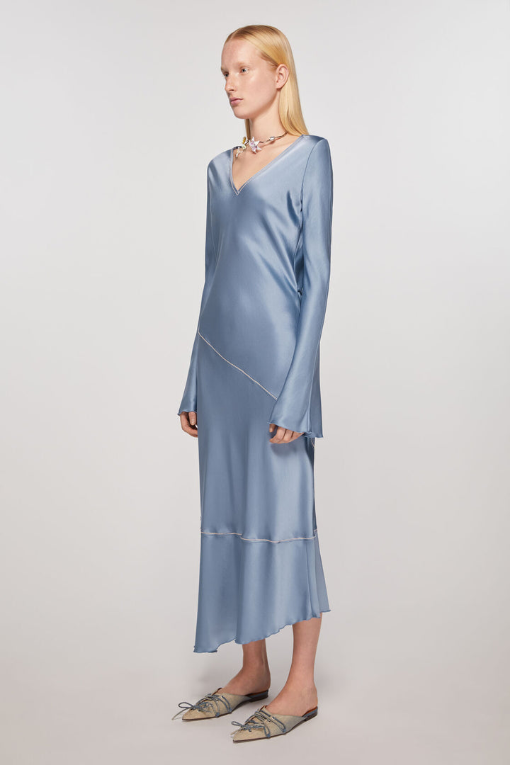 SATIN LONG DRESS - DUSTY BLUE