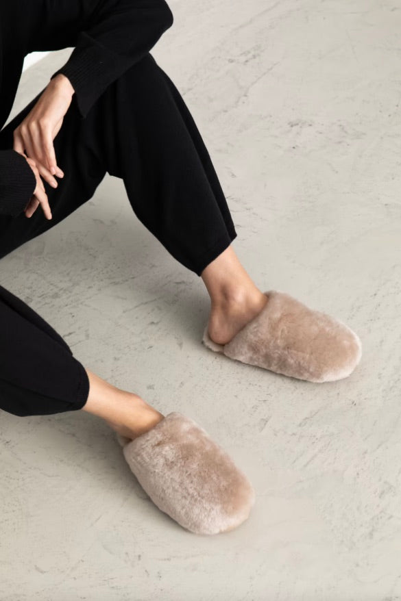 Cozy Slippers Taupe Herringbone