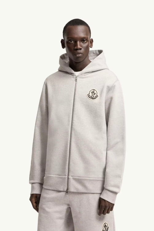 Sketched Logo Zip-Up Cotton Hoodie Light Grey