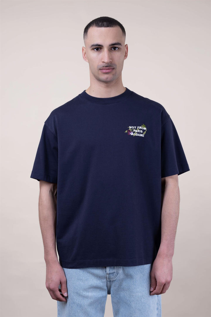 Vine Embroidered Slogan T-shirt Navy