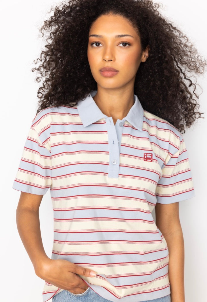 Evelyn Polo Tee Ocean Stripe