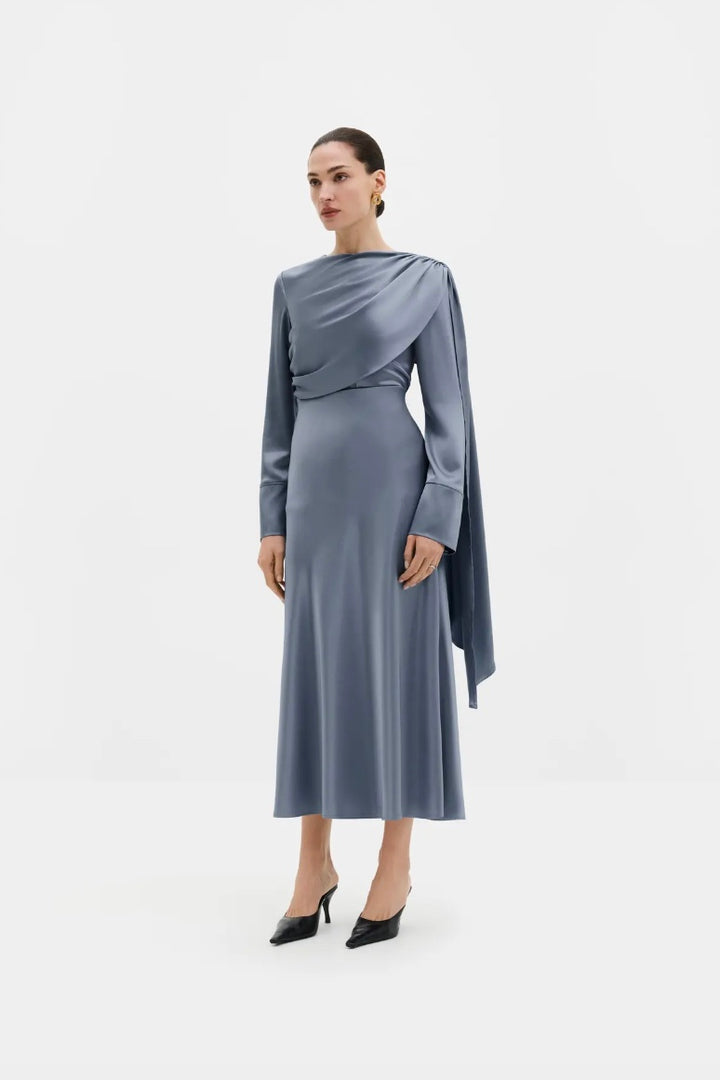Melandy Draped Cape Blouse Steel Blue