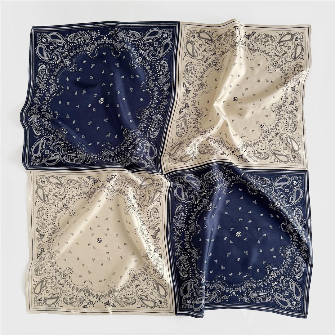 LE SCARF Squared Paisley Scarf Navy/Sand 80X80 - Dale