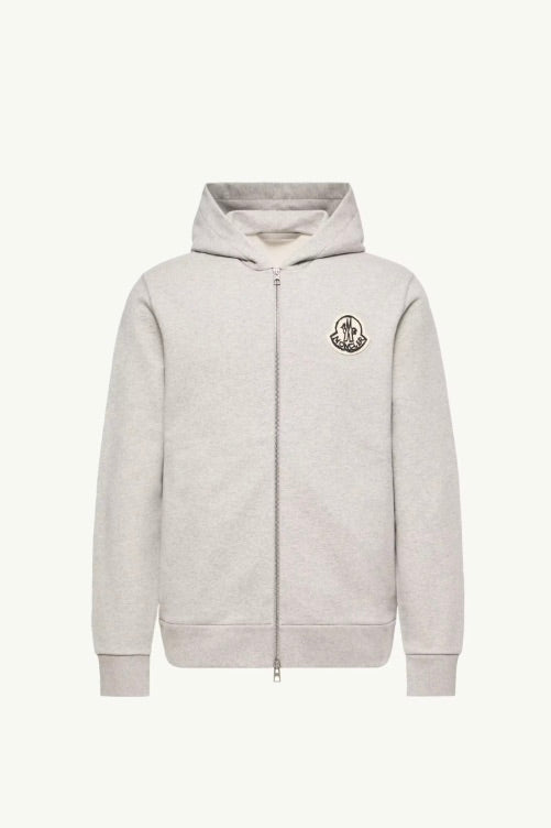 Sketched Logo Zip-Up Cotton Hoodie Light Grey