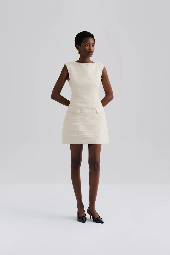 Adelina High Neck Mini Dress Vanilla