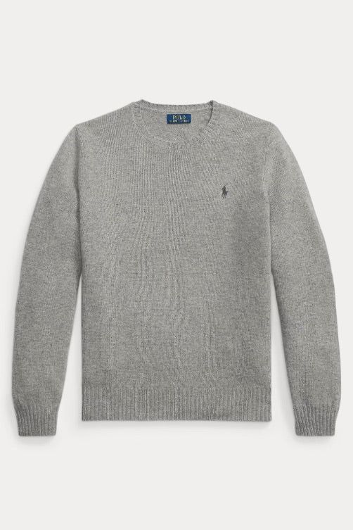 Wool Cashmere Crewneck Sweater Fawn Grey Heather