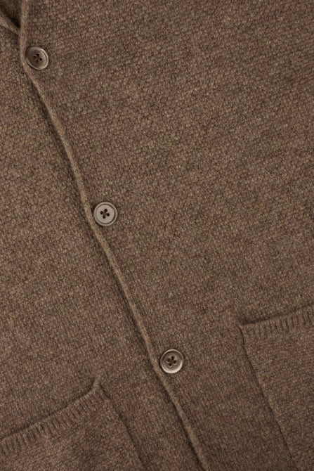 Cardigan Knitted Texture Yak Merino Wool Light Brown